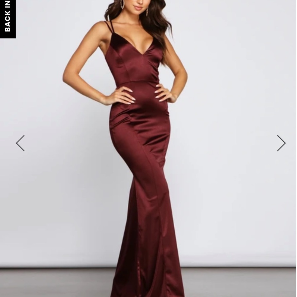 Windsor Burgundy Heidi Formal Satin Lattice Dress
